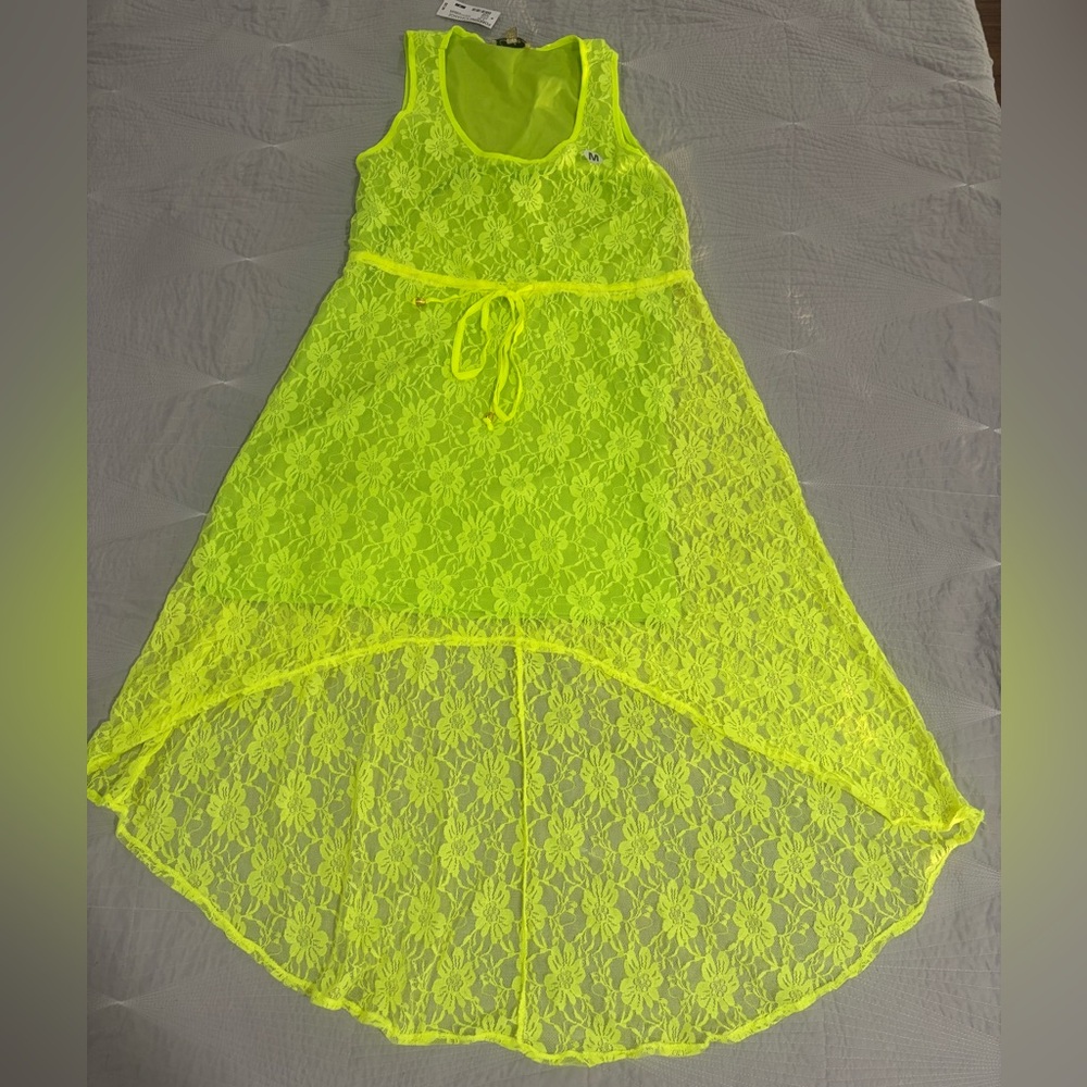 Cecico Neon Yellow Asymmetrical Lace Dress